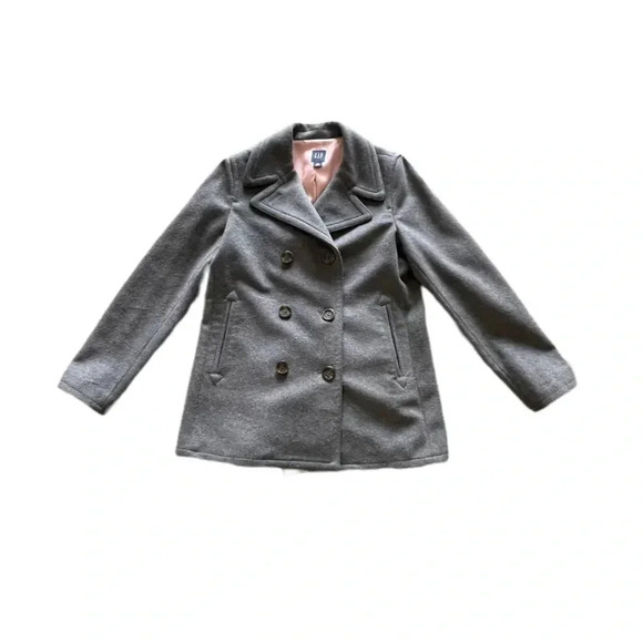 GAP Gray Wool Blend Button Down Pea Coat Women’s Medium - Picture 5 of 16